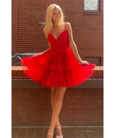 Junior's Tiered Tulle Short Homecoming Dresses for Teens V-Neck Glitter A-Line Prom Cocktail Party Gowns Wine Red $30.53 Dresses