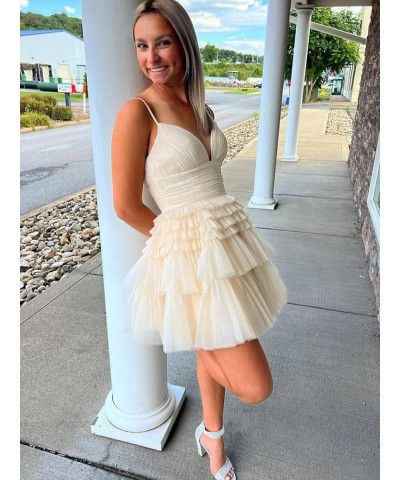 Junior's Tiered Tulle Short Homecoming Dresses for Teens V-Neck Glitter A-Line Prom Cocktail Party Gowns Wine Red $30.53 Dresses