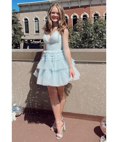 Junior's Tiered Tulle Short Homecoming Dresses for Teens V-Neck Glitter A-Line Prom Cocktail Party Gowns Wine Red $30.53 Dresses