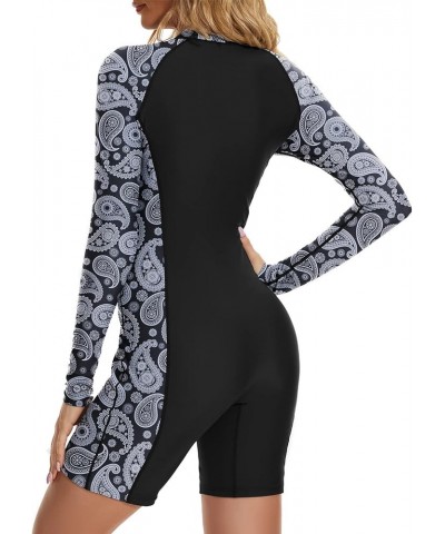 Long Sleeve Rash Guard for Women One Piece Swimsuit Boyleg Athletic Surfing Swimwear Bathing Suits Black Paisley $12.60 Swims...