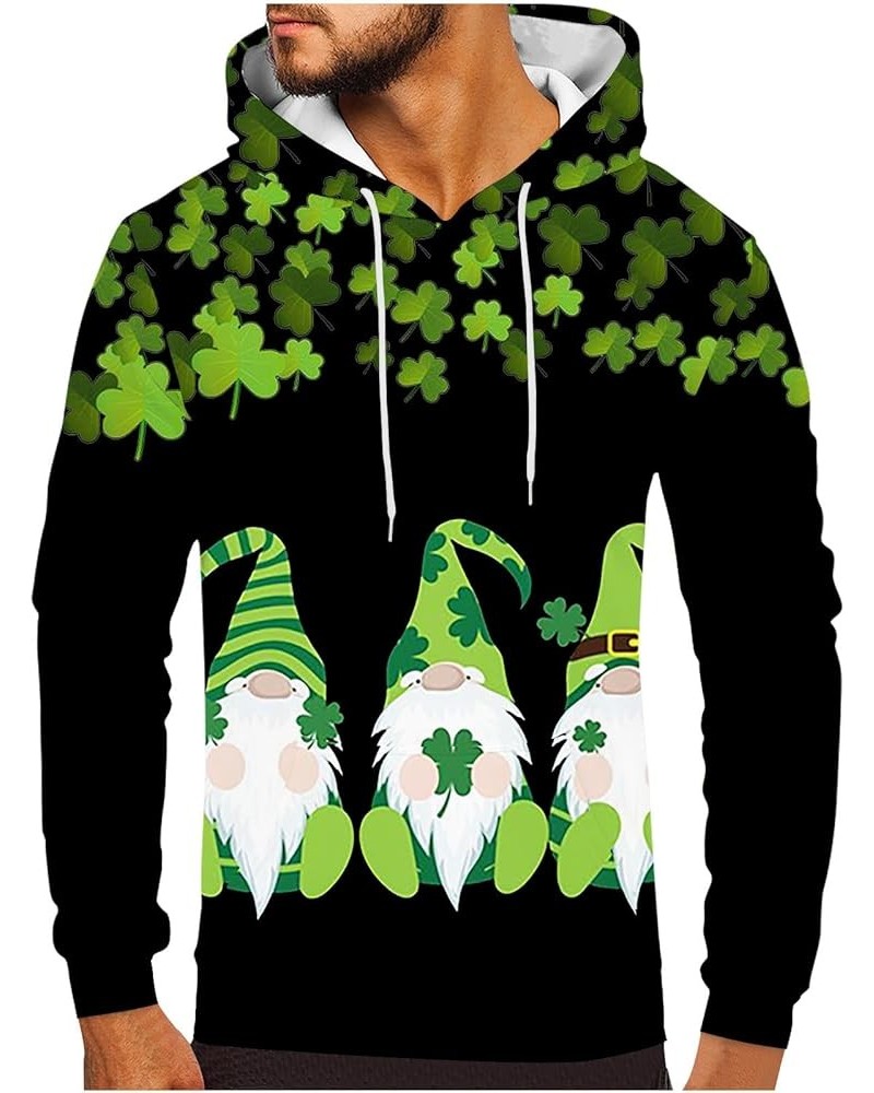 Mens St Patrick's Day Hoodie Lucky Shamrock Sweatshirt Cute Gnome Shirt Long Sleeve Pullover Funny Saint Tshirts 21 Army Gree...