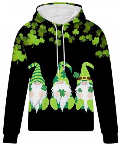 Mens St Patrick's Day Hoodie Lucky Shamrock Sweatshirt Cute Gnome Shirt Long Sleeve Pullover Funny Saint Tshirts 21 Army Gree...