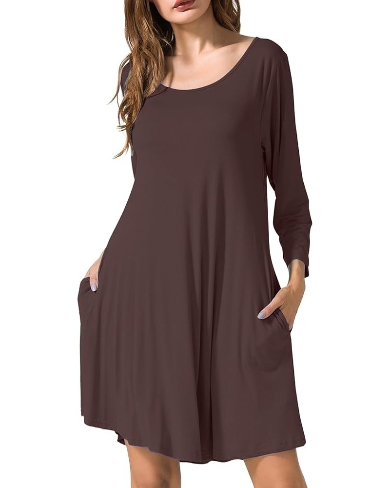 Women's 3/4 Sleeve Dress Casual Swing Pockets T-Shirt Loose Dress Coffee $15.11 Dresses