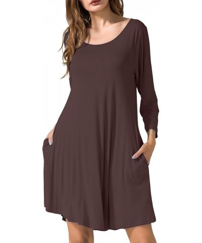 Women's 3/4 Sleeve Dress Casual Swing Pockets T-Shirt Loose Dress Coffee $15.11 Dresses