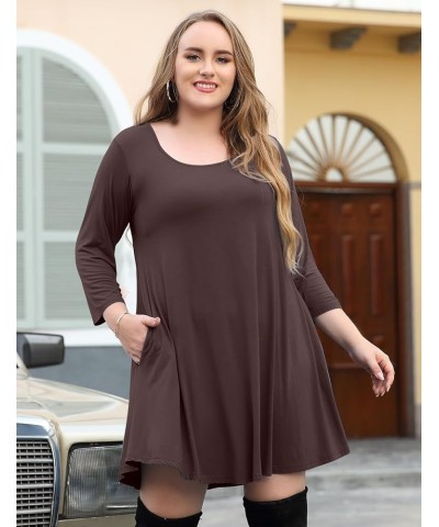 Women's 3/4 Sleeve Dress Casual Swing Pockets T-Shirt Loose Dress Coffee $15.11 Dresses