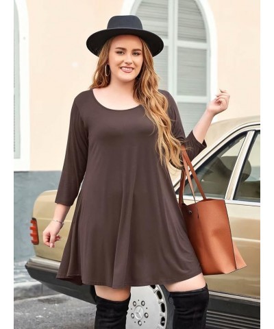 Women's 3/4 Sleeve Dress Casual Swing Pockets T-Shirt Loose Dress Coffee $15.11 Dresses