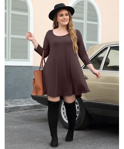 Women's 3/4 Sleeve Dress Casual Swing Pockets T-Shirt Loose Dress Coffee $15.11 Dresses