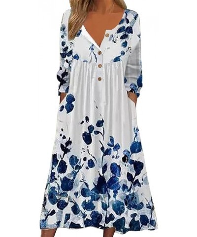 Summer Dresses for Women 2023 Long Sleeve Floral V Neck Maxi Dress Casual Fashion Beach Dresses E-dark Blue $9.87 Others