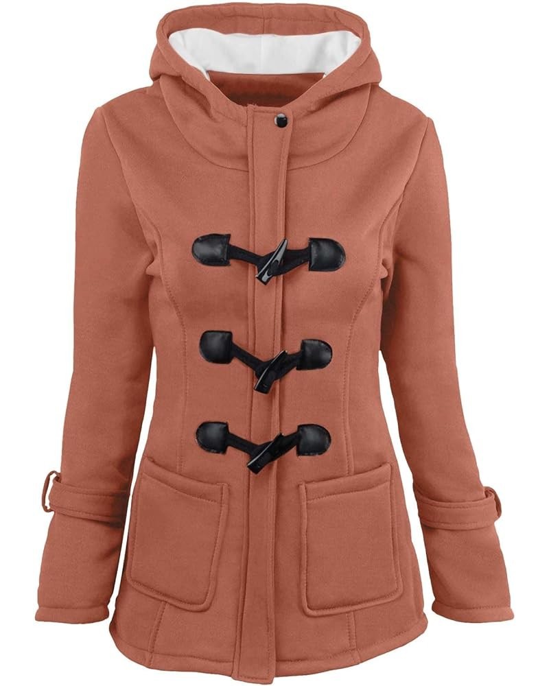 Women's Hooded Coat Horn Button Jackets Sherpa Warm Winter Fall Jackets Fashion Overcoat Casual Fleece Outerwear Coffee $13.7...