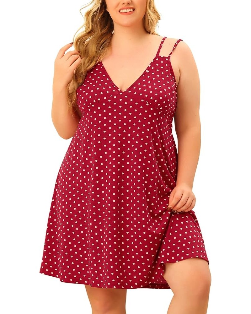 Plus Size Sexy Nightgowns for Women Lingerie Sleepwear Chemises V Neck Full Slip Polka Dots Pajamas Red $15.93 Sleep & Lounge