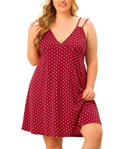 Plus Size Sexy Nightgowns for Women Lingerie Sleepwear Chemises V Neck Full Slip Polka Dots Pajamas Red $15.93 Sleep & Lounge