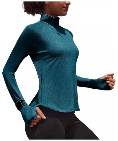 Women's Long Sleeve Workout Shirt 1/4 Zip Pullover Athletic Shirts Watch Holes Gym Top for Running Hiking Dark Blue $11.50 Ot...