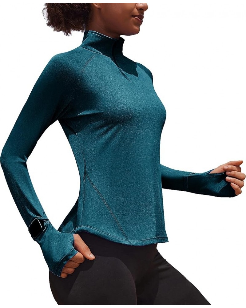 Women's Long Sleeve Workout Shirt 1/4 Zip Pullover Athletic Shirts Watch Holes Gym Top for Running Hiking Dark Blue $11.50 Ot...