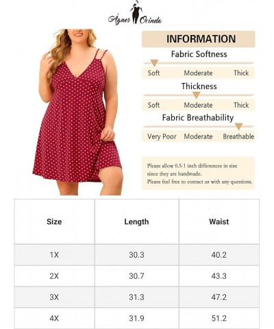 Plus Size Sexy Nightgowns for Women Lingerie Sleepwear Chemises V Neck Full Slip Polka Dots Pajamas Red $15.93 Sleep & Lounge