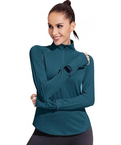 Women's Long Sleeve Workout Shirt 1/4 Zip Pullover Athletic Shirts Watch Holes Gym Top for Running Hiking Dark Blue $11.50 Ot...