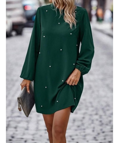 Women's Pearls Beaded Mock Neck Long Sleeve Dress Casual Frill Trim Mini Tunic Dress Dark Green $24.19 Dresses