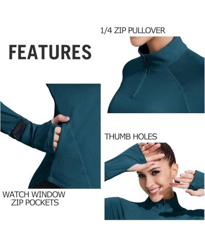 Women's Long Sleeve Workout Shirt 1/4 Zip Pullover Athletic Shirts Watch Holes Gym Top for Running Hiking Dark Blue $11.50 Ot...