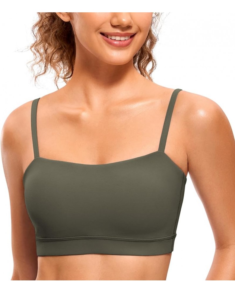 Butterluxe Womens Adjustable Spaghetti Thin Strap Sports Bra - Padded Wireless Square Neck Workout Yoga Bra Light Army Green ...