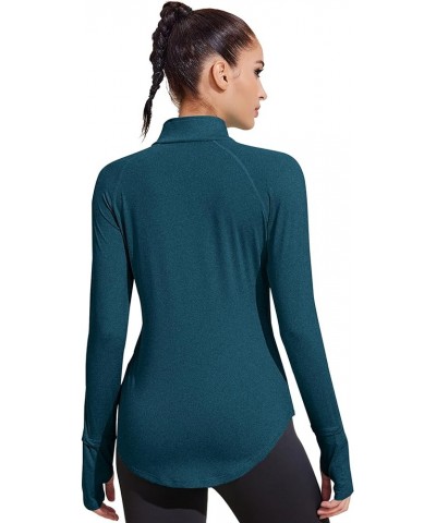 Women's Long Sleeve Workout Shirt 1/4 Zip Pullover Athletic Shirts Watch Holes Gym Top for Running Hiking Dark Blue $11.50 Ot...