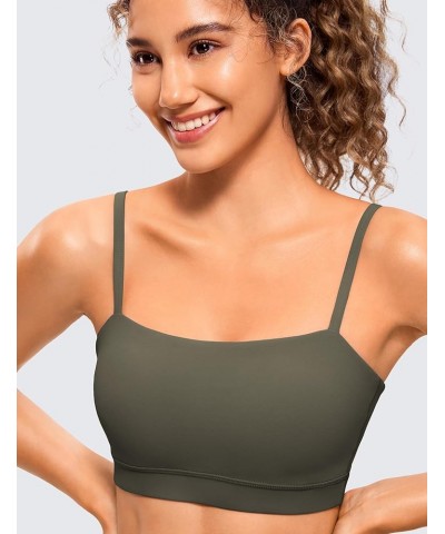 Butterluxe Womens Adjustable Spaghetti Thin Strap Sports Bra - Padded Wireless Square Neck Workout Yoga Bra Light Army Green ...