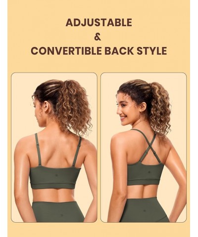 Butterluxe Womens Adjustable Spaghetti Thin Strap Sports Bra - Padded Wireless Square Neck Workout Yoga Bra Light Army Green ...