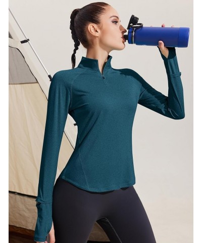 Women's Long Sleeve Workout Shirt 1/4 Zip Pullover Athletic Shirts Watch Holes Gym Top for Running Hiking Dark Blue $11.50 Ot...