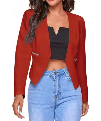 Women's Long Sleeve Open Front Work Office Blazer Jacket with Zipper Pockets Pure Red $16.49 Blazers