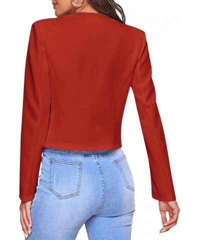 Women's Long Sleeve Open Front Work Office Blazer Jacket with Zipper Pockets Pure Red $16.49 Blazers