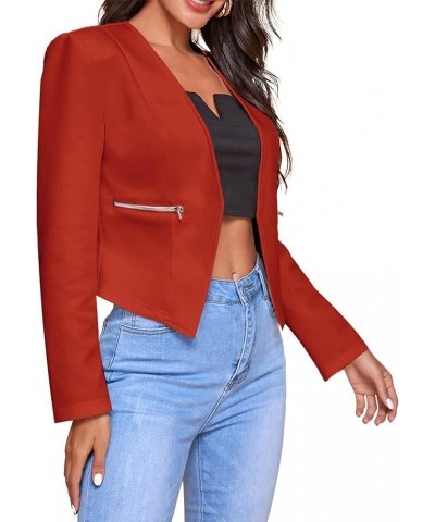 Women's Long Sleeve Open Front Work Office Blazer Jacket with Zipper Pockets Pure Red $16.49 Blazers