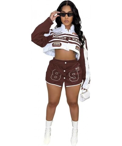 Women Racer Biker Jacket Windbreaker Lightweight Detachable Motorcycle Varsity Jacket Coat Street Wear Brown $18.90 Jackets