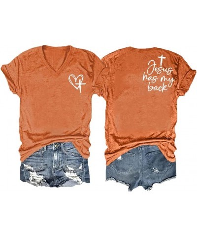 Jesus Has My Back Tee,Jesus Has My Back Shirt Womens Plus Size,Women's Faith in Jesus Print Vneck T-Shirt,Funny Orange $13.51...