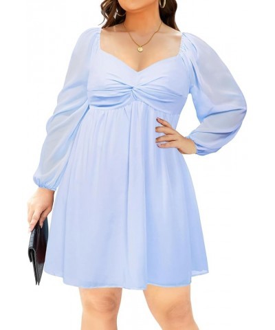 Plus Size Women's Sweetheart Neckline Dress Puff Long Sleeve Chiffon Summer Party A Line Mini Dresses Light Blue $21.72 Dresses