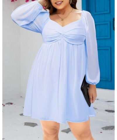 Plus Size Women's Sweetheart Neckline Dress Puff Long Sleeve Chiffon Summer Party A Line Mini Dresses Light Blue $21.72 Dresses