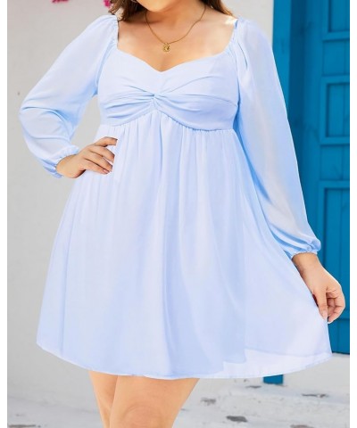 Plus Size Women's Sweetheart Neckline Dress Puff Long Sleeve Chiffon Summer Party A Line Mini Dresses Light Blue $21.72 Dresses