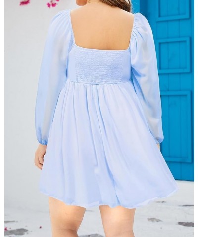 Plus Size Women's Sweetheart Neckline Dress Puff Long Sleeve Chiffon Summer Party A Line Mini Dresses Light Blue $21.72 Dresses