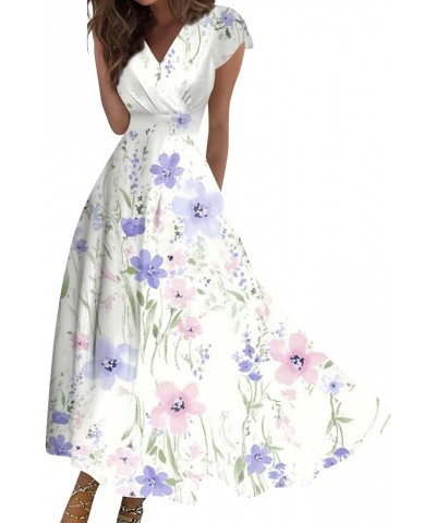 Maxi Dresses for Women 2024 Casual Sexy Short Sleeve Summer Dresses V Neck Plus Size Formal Trendy Floral Long Dress 04-light...