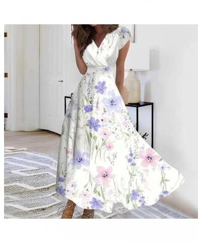 Maxi Dresses for Women 2024 Casual Sexy Short Sleeve Summer Dresses V Neck Plus Size Formal Trendy Floral Long Dress 04-light...