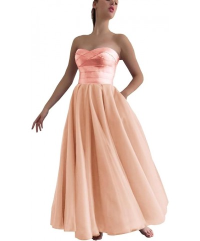 Women's Strapless Tea Length Prom Dresses Tulle A Line Satin Formal Evening Party Gown with Pockets Coral $35.74 Dresses