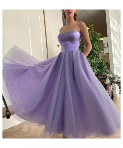 Women's Strapless Tea Length Prom Dresses Tulle A Line Satin Formal Evening Party Gown with Pockets Coral $35.74 Dresses