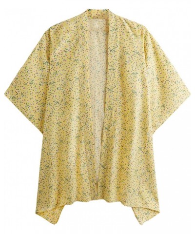 Women Kimono Vintage Floral Beach Long Cover Up Yellow Green Pink $7.50 Swimsuits