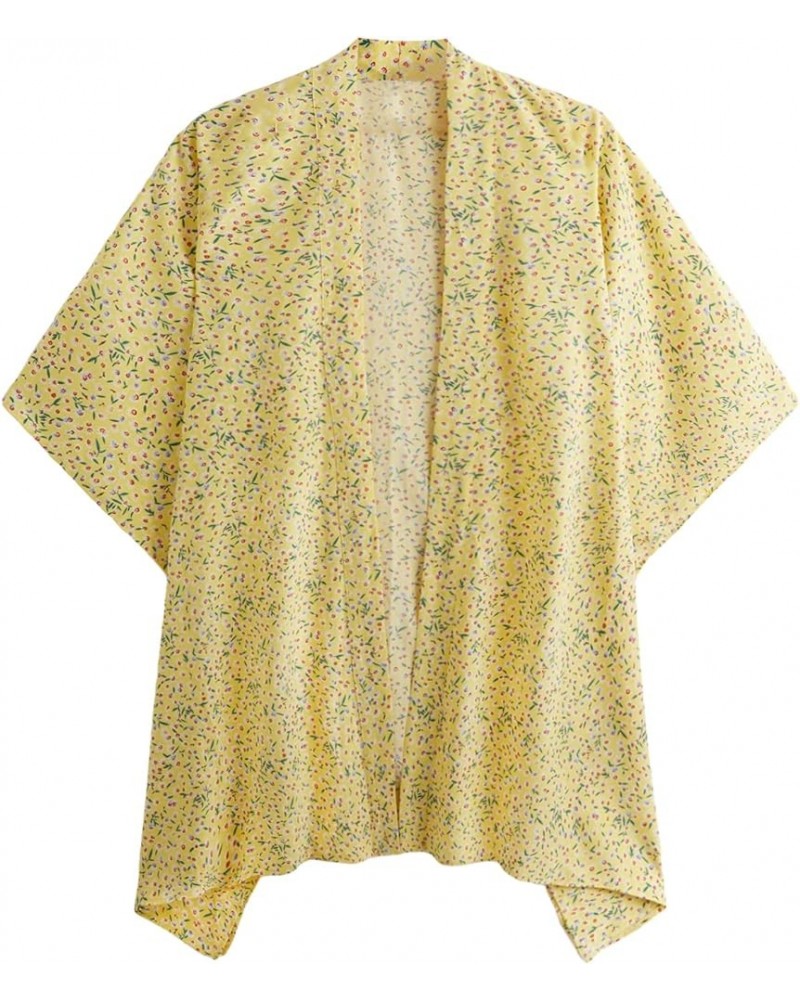 Women Kimono Vintage Floral Beach Long Cover Up Yellow Green Pink $7.50 Swimsuits