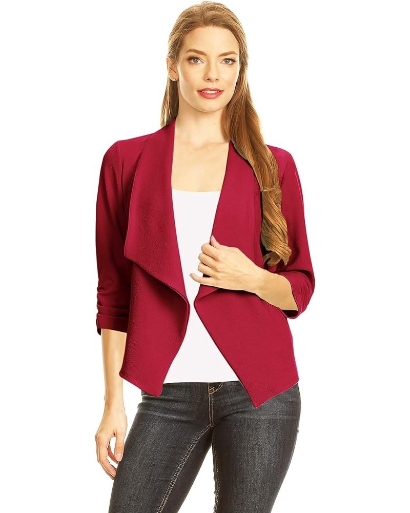 Women's Casual 3/4 Sleeve Open Front Cardigan Jacket Work Office Blazer with Plus Size Hbl00002 Burgundy $10.48 Blazers