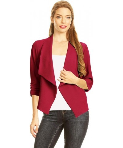 Women's Casual 3/4 Sleeve Open Front Cardigan Jacket Work Office Blazer with Plus Size Hbl00002 Burgundy $10.48 Blazers