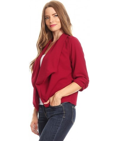 Women's Casual 3/4 Sleeve Open Front Cardigan Jacket Work Office Blazer with Plus Size Hbl00002 Burgundy $10.48 Blazers