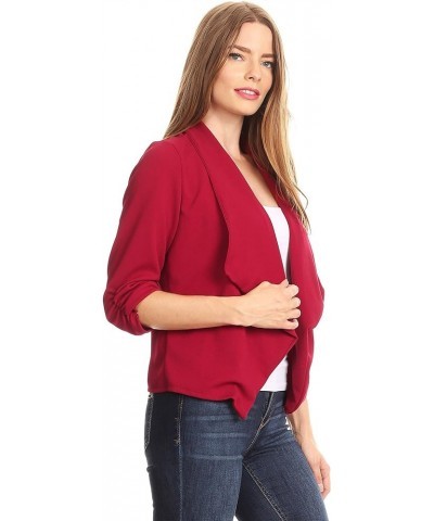 Women's Casual 3/4 Sleeve Open Front Cardigan Jacket Work Office Blazer with Plus Size Hbl00002 Burgundy $10.48 Blazers