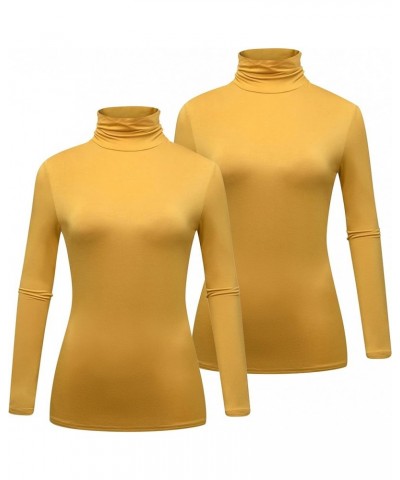 Women's 2-Pack Long Sleeve Turtleneck T-Shirt Basic Stretchy Layer Comfy High Neck Shirt Dark Yellow $14.42 Underwear