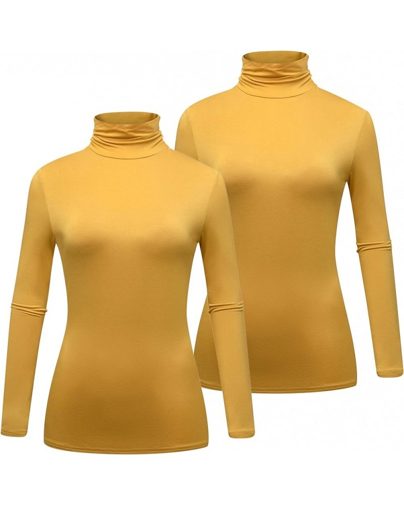 Women's 2-Pack Long Sleeve Turtleneck T-Shirt Basic Stretchy Layer Comfy High Neck Shirt Dark Yellow $14.42 Underwear