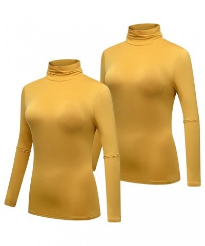 Women's 2-Pack Long Sleeve Turtleneck T-Shirt Basic Stretchy Layer Comfy High Neck Shirt Dark Yellow $14.42 Underwear