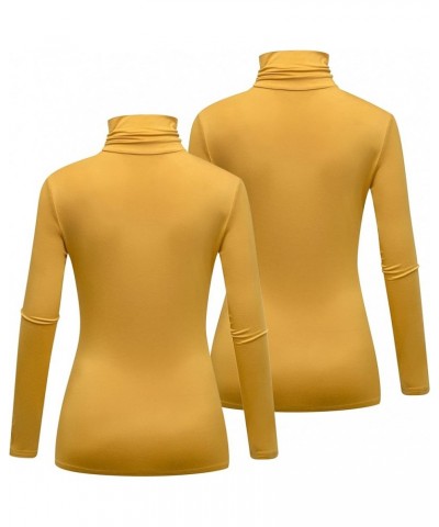 Women's 2-Pack Long Sleeve Turtleneck T-Shirt Basic Stretchy Layer Comfy High Neck Shirt Dark Yellow $14.42 Underwear