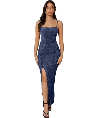 Women's Sexy Glitter Evening Gown Party Bodycon Cami Maxi Dress Navy Blue $21.56 Dresses